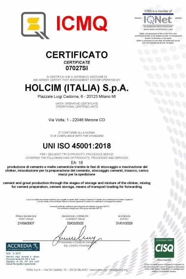 certificato iso 45001 07027si holcim italia merone 31 01
