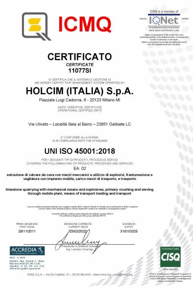 certificato iso 45001 110707si holcim italia valle oscura 31 01